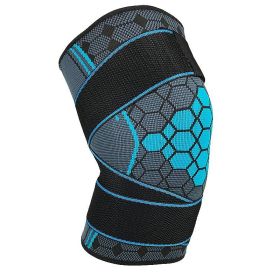Double Strap Compression Knee Pads For Basketball Cycling (Option: Blue with straps-L)