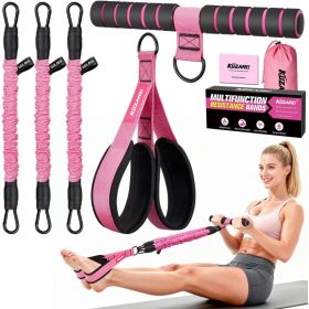 3 Tube Sit Up Resistance Bands With Handles & Foot Pedals, Adjustable Abdominal Exercise Equipment, Multifunctional Resistance Trainer For Abs, W (Option: Pink)